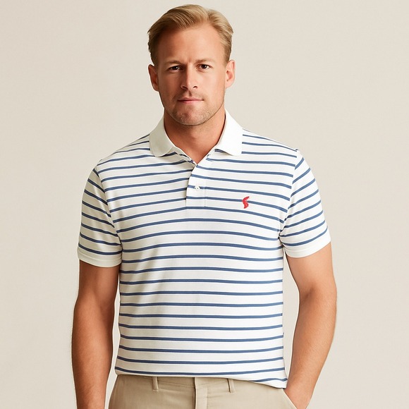 Polo Ralph Lauren Men's Striped Polo Shirt Size L White Blue Red Pony - Picture 1 of 7
